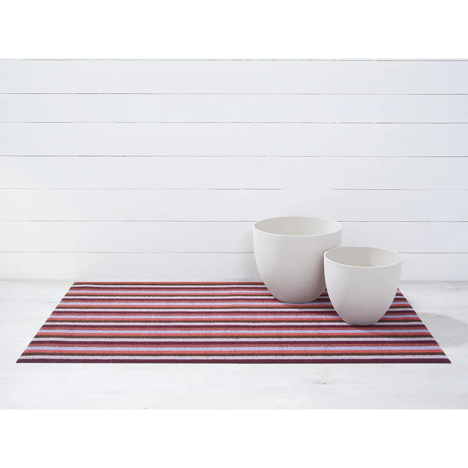 Chilewich Indoor Outdoor Shag Mat - Even Stripe / Rectangle / Berry / 24x36"