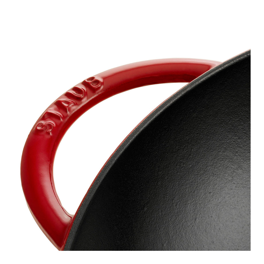 STAUB Specialities 37 cm / 14.5 inch Cast Iron Wok With Glass Lid, Cherry