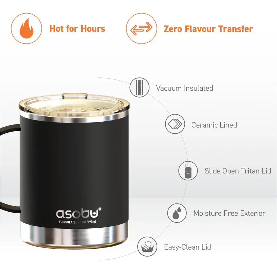 Mug à café isolant en acier inoxydable avec revêtement céramique Asobu - noir