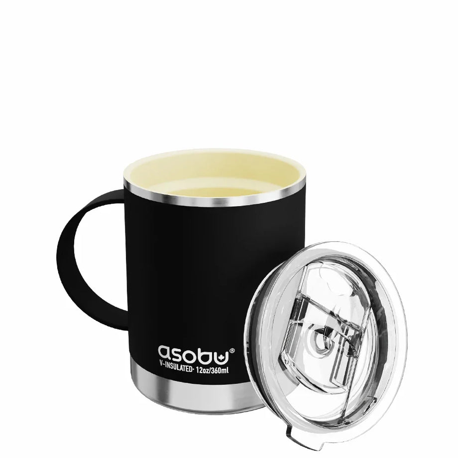Mug à café isolant en acier inoxydable avec revêtement céramique Asobu - noir