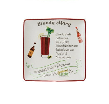Creative Co-Op Stoneware Plate With Cocktail Recipe & Art - 8 Style Options