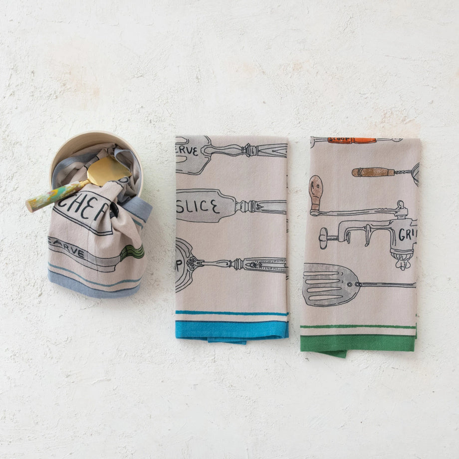 Torchon en coton chambray imprimé Creative Co-Op - 3 styles disponibles