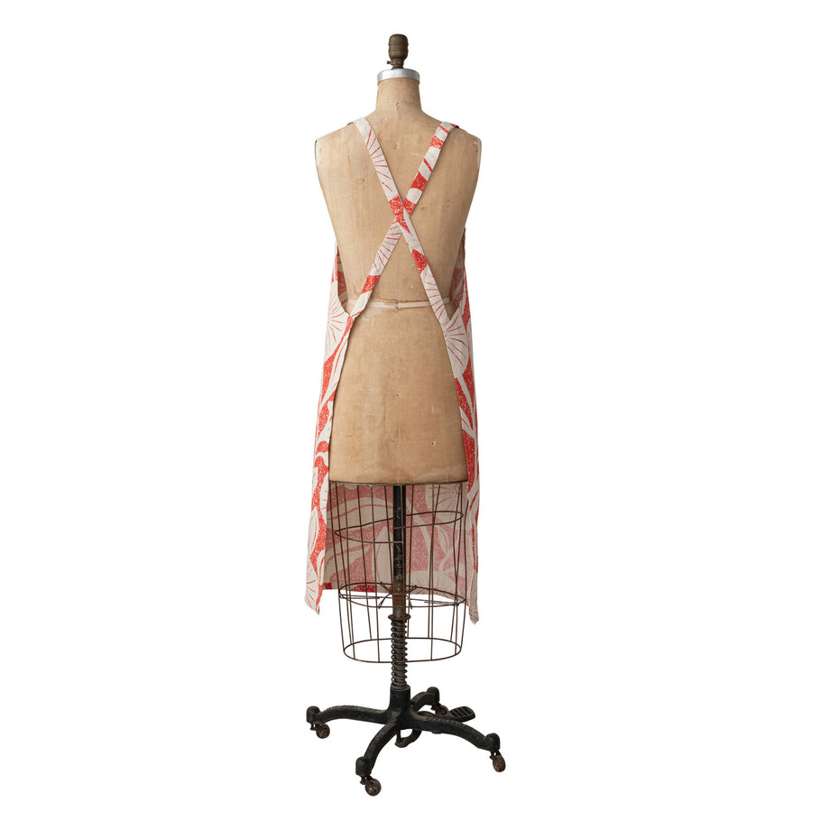 Creative Co-Op Cotton Printed Crossback Floral Apron - Red