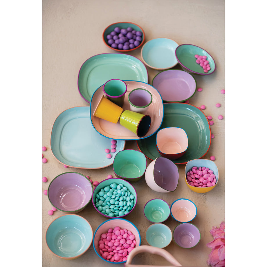 Creative Co-Op Enameled Stainless Steel Bowl With Colored Edge - 4 Color Options