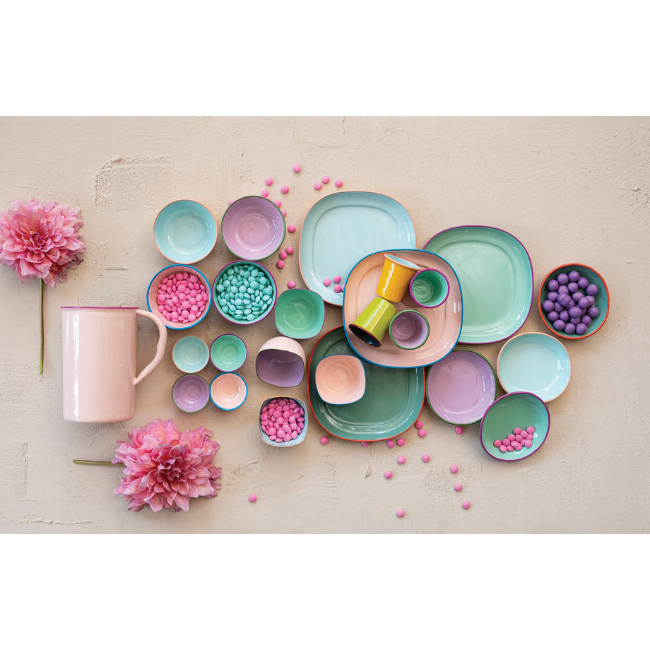 Creative Co-Op Enameled Stainless Steel Dish with Colored Edge - 4 Color Options