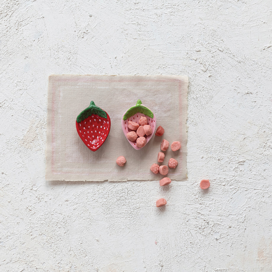 Creative Co-Op Hand-Painted Ceramic Strawberry Shaped Dish - 2 Style Options