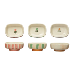 Creative Co-Op Hand-Painted Stoneware Dish - 3 Style Options
