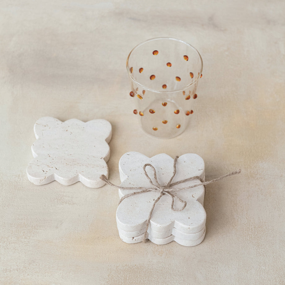 Creative Co-Op Travertine Coasters with Scalloped Edge - Set of 4