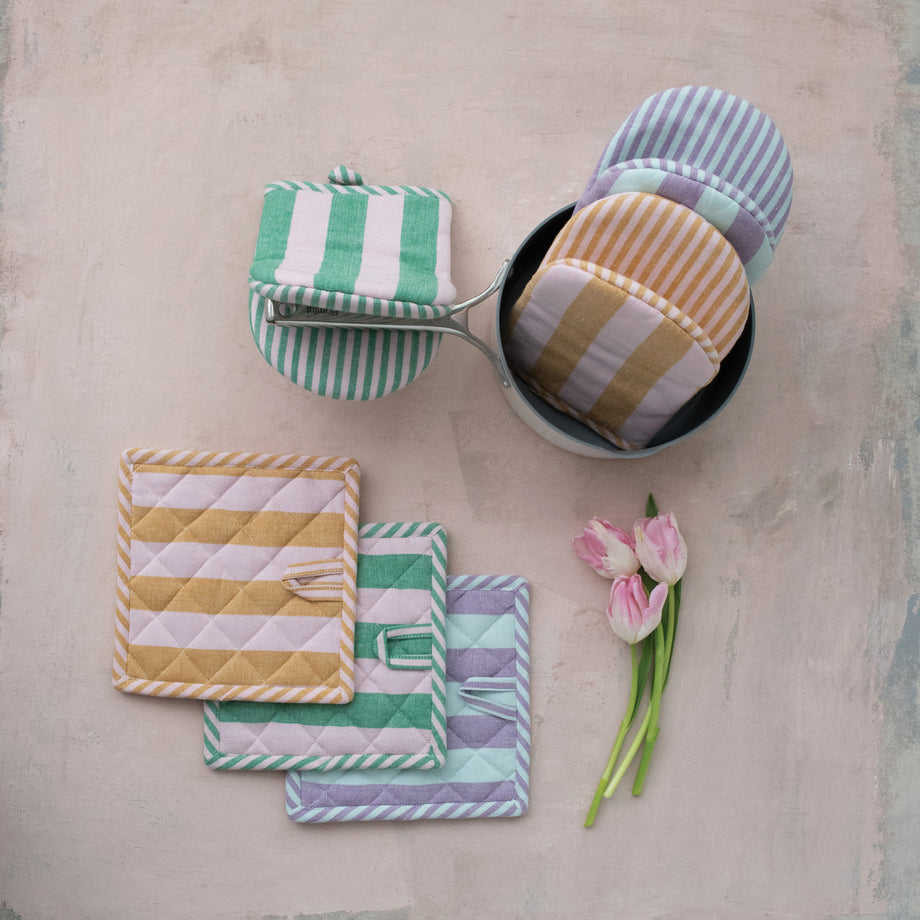 Creative Co-Op Woven Cotton Striped Oven Mitt - 3 Color Options