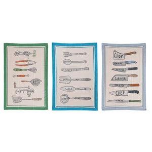 Creative Co-Op Cotton Chambray Printed Tea Towel - 3 Style Options