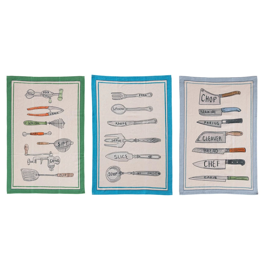 Torchon en coton chambray imprimé Creative Co-Op - 3 styles disponibles