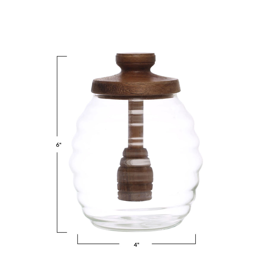 Pot à miel en verre Creative Co-Op avec couvercle en bois d'acacia et cuillère à miel