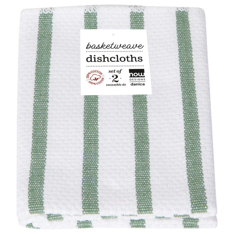 Now Designs Lot de 2 chiffons tissage panier - Vert orme