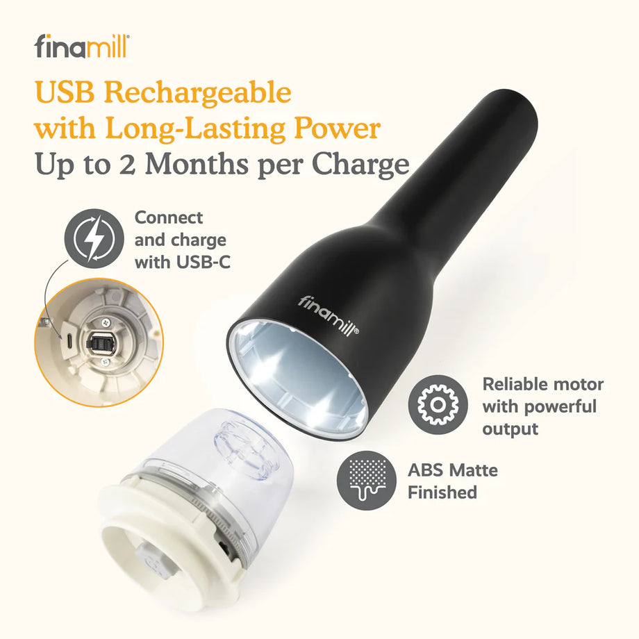 FinaMill USB Grinder with FinaPod Peppercorn and FinaPod pro plus - Black