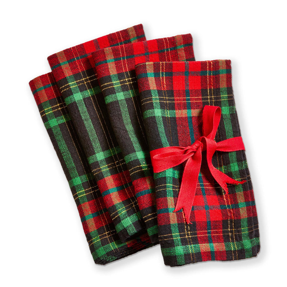 Lot de 4 serviettes de Noël à carreaux TAG - Rouge multicolore