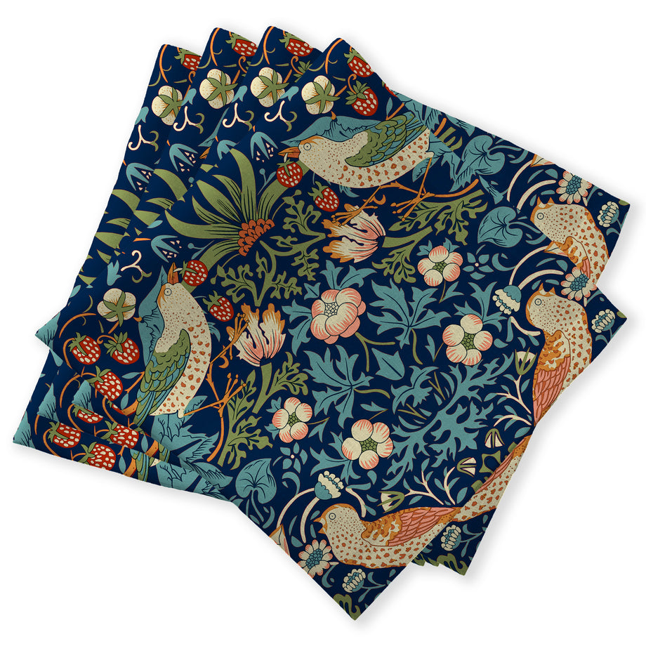 Set de 4 serviettes William Morris - Voleur de fraises / Bleu marine