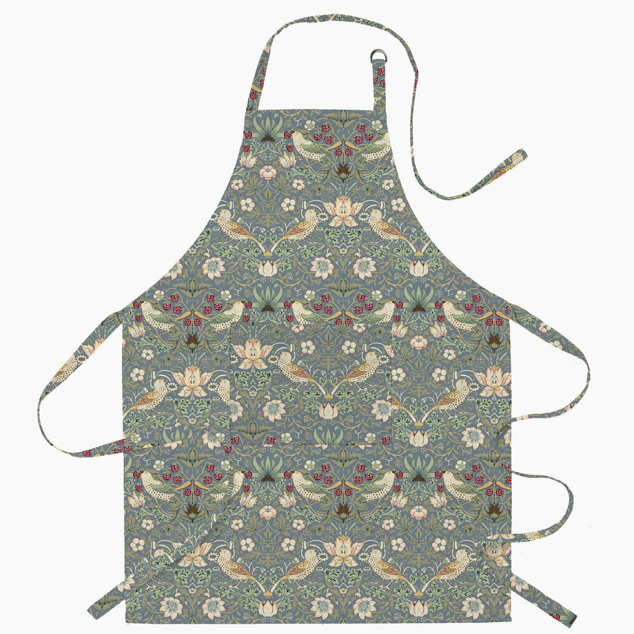 Tablier en coton William Morris - Voleur de fraises / Bleu