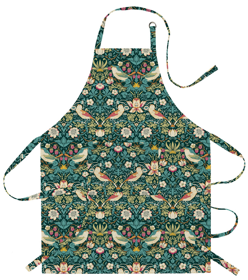William Morris Cotton Apron - Strawberry Thief / Green