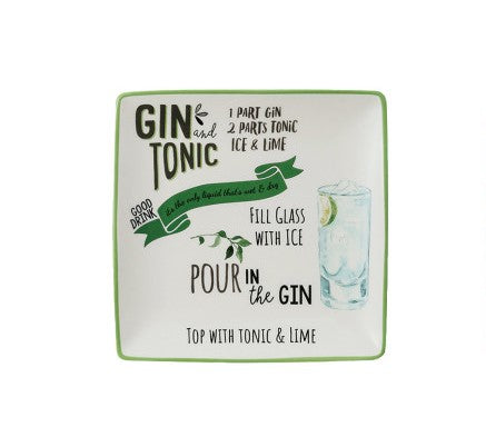 Creative Co-Op Stoneware Plate With Cocktail Recipe & Art - 8 Style Options