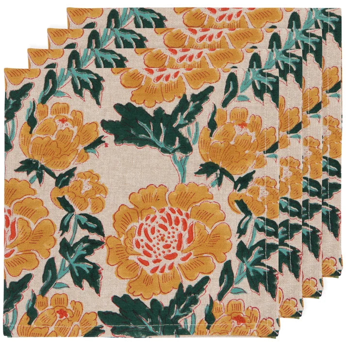 Danica Heirloom Block Print Napkin - Set of 4 / Goldenrise