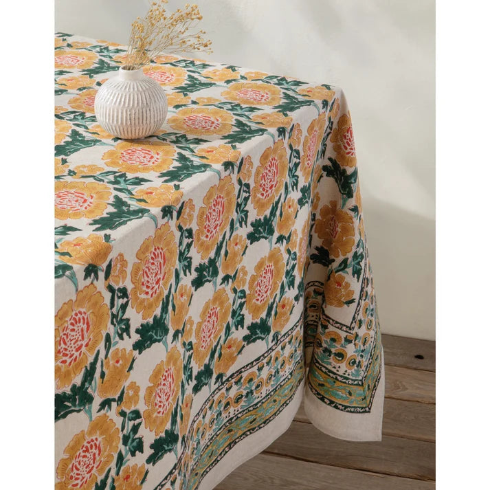 Danica Heirloom Block Print Tablecloth 60 x 84 " - Goldenrise