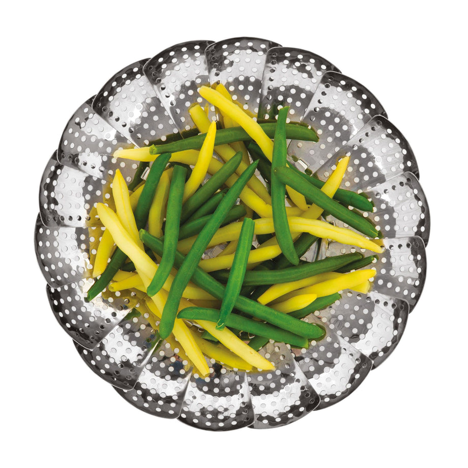 Gourmet Steel Vegetable Steamer with Extendable Handle – Stainless Steel