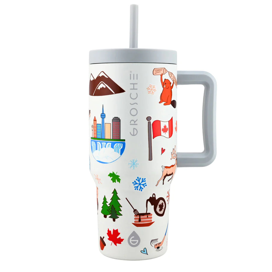 Gobelet isotherme Grosche ASPEN avec poignée et paille, 32 oz - Canadiana