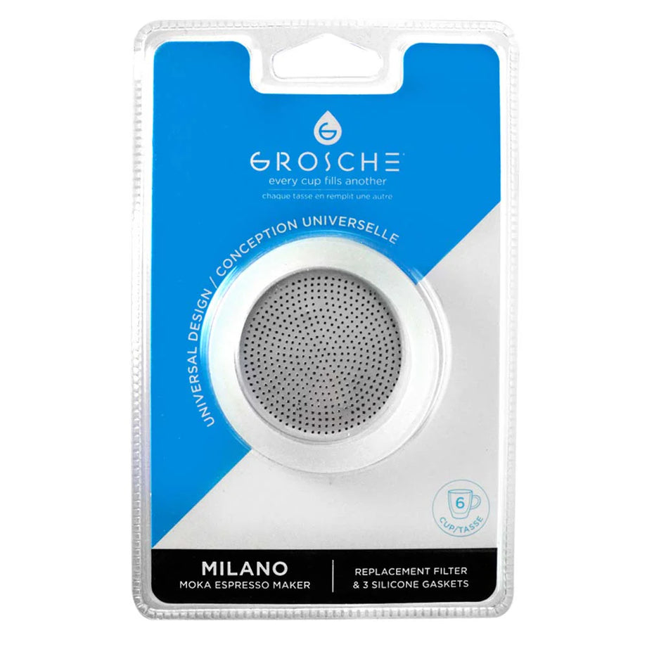 Ensemble de 3 filtres et joints de rechange pour cafetière Grosche Milano Espresso – 9 tasses