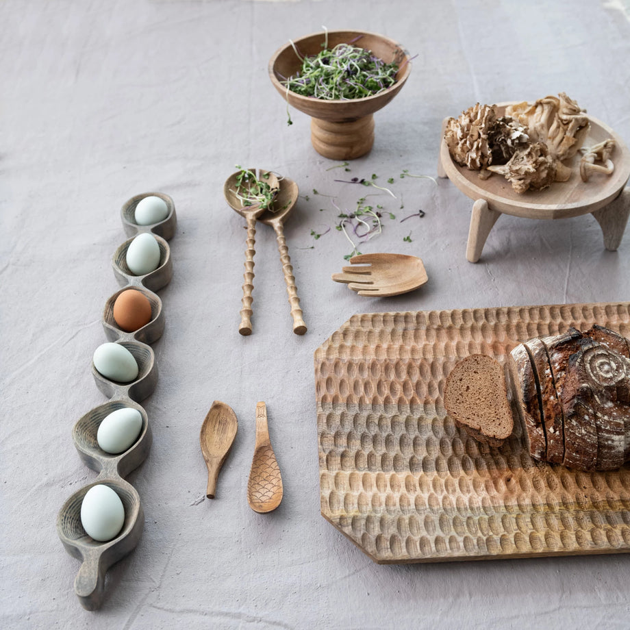 Creative Co-Op Mango Wood Salad Servers with Carved Handles set of 2