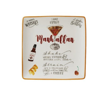 Creative Co-Op Stoneware Plate With Cocktail Recipe & Art - 8 Style Options