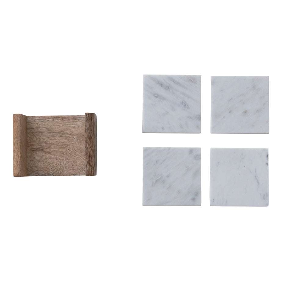 Sous-verres en marbre Creative Co-Op avec support en bois de mangue - Lot de 5