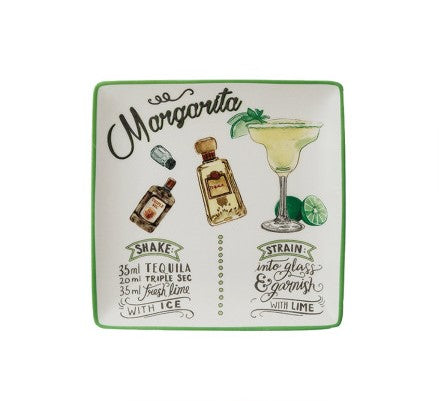 Creative Co-Op Stoneware Plate With Cocktail Recipe & Art - 8 Style Options