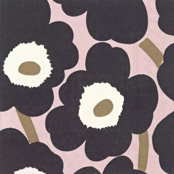 Serviettes en papier Marimekko pour déjeuner - UNIKKO Rose Noir