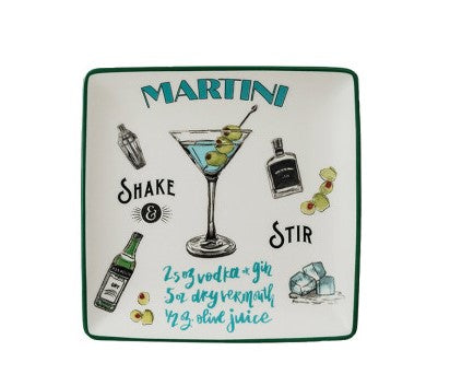 Creative Co-Op Stoneware Plate With Cocktail Recipe & Art - 8 Style Options
