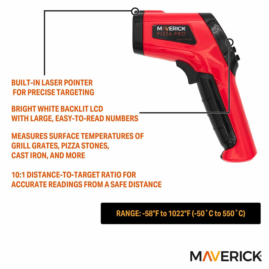 Maverick Infrared BBQ Surface Thermometer - Black & Red