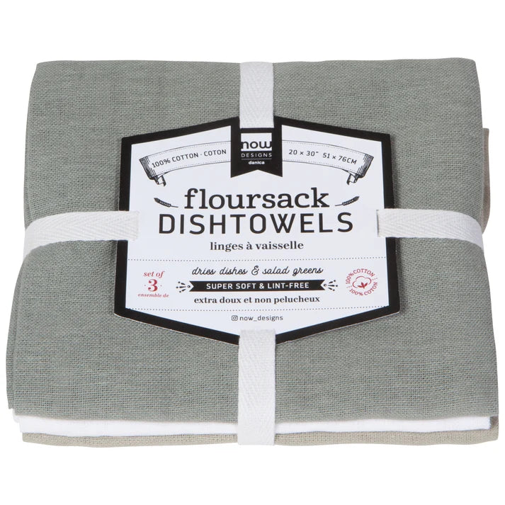Now Designs Moonstruck Floursack Dishtowels Set of 3 - Gray / White