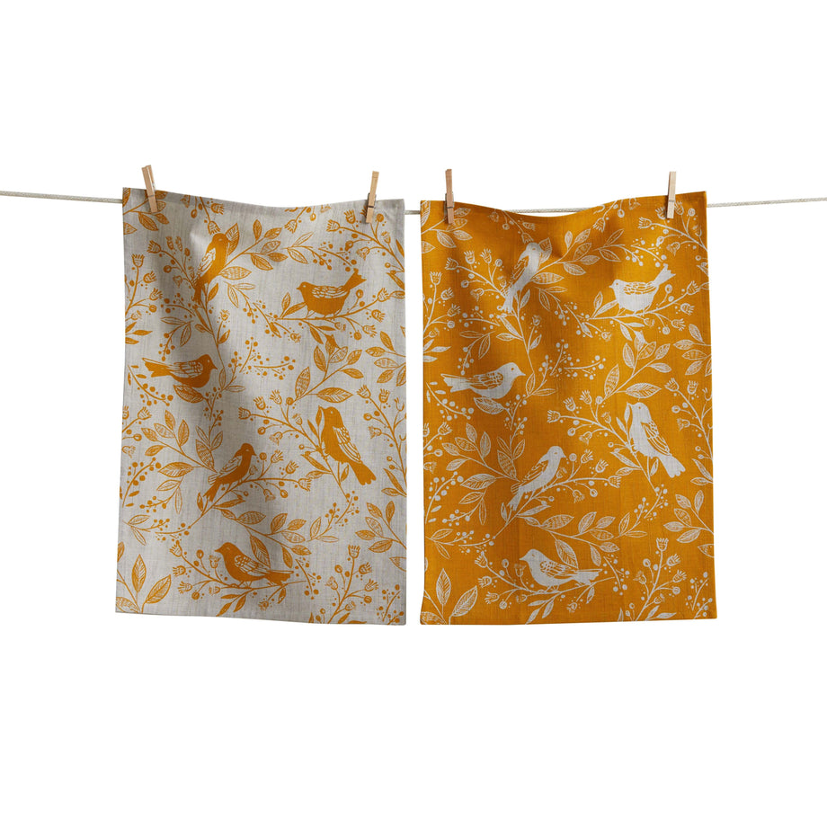 Lot de 2 torchons TAG Canyon Print Birds & Vines - Orange