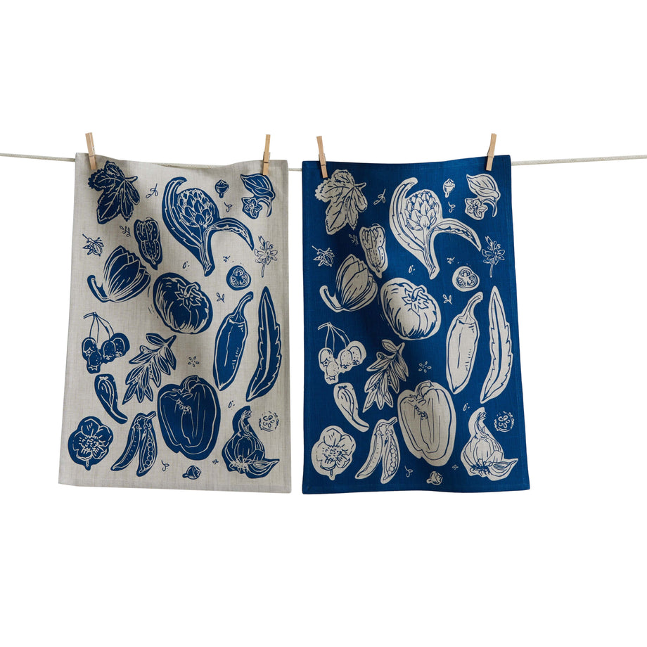 Lot de 2 torchons TAG Canyon Print Veggies - Bleu