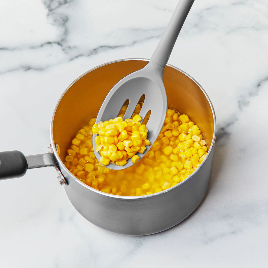 Tovolo Flex-Core All Silicone Slotted Deep Spoon - Oyster Gray