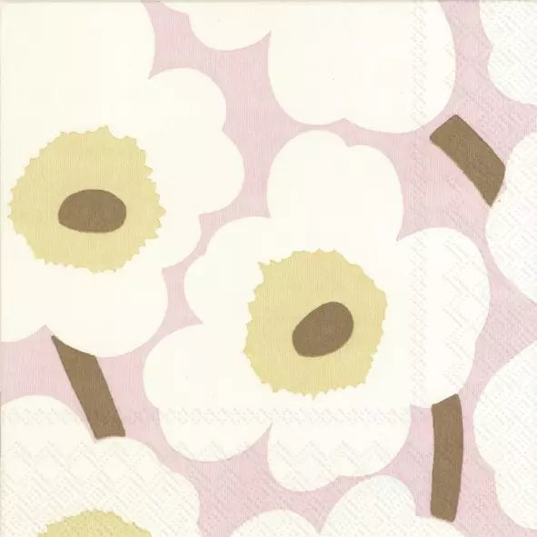 Serviettes en papier Marimekko pour déjeuner - UNIKKO Crème Rose