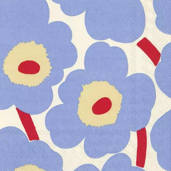 Serviettes en papier Marimekko pour déjeuner - UNIKKO Crème Bleu