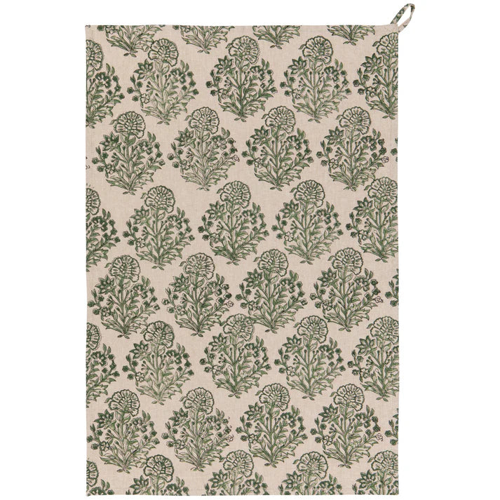 Danica Heirloom Block Print Dishtowel - Viridian