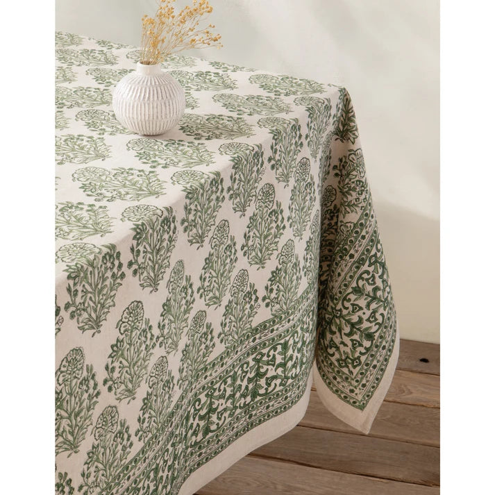 Danica Heirloom Block Print Tablecloth 60 x 84 " - Viridian