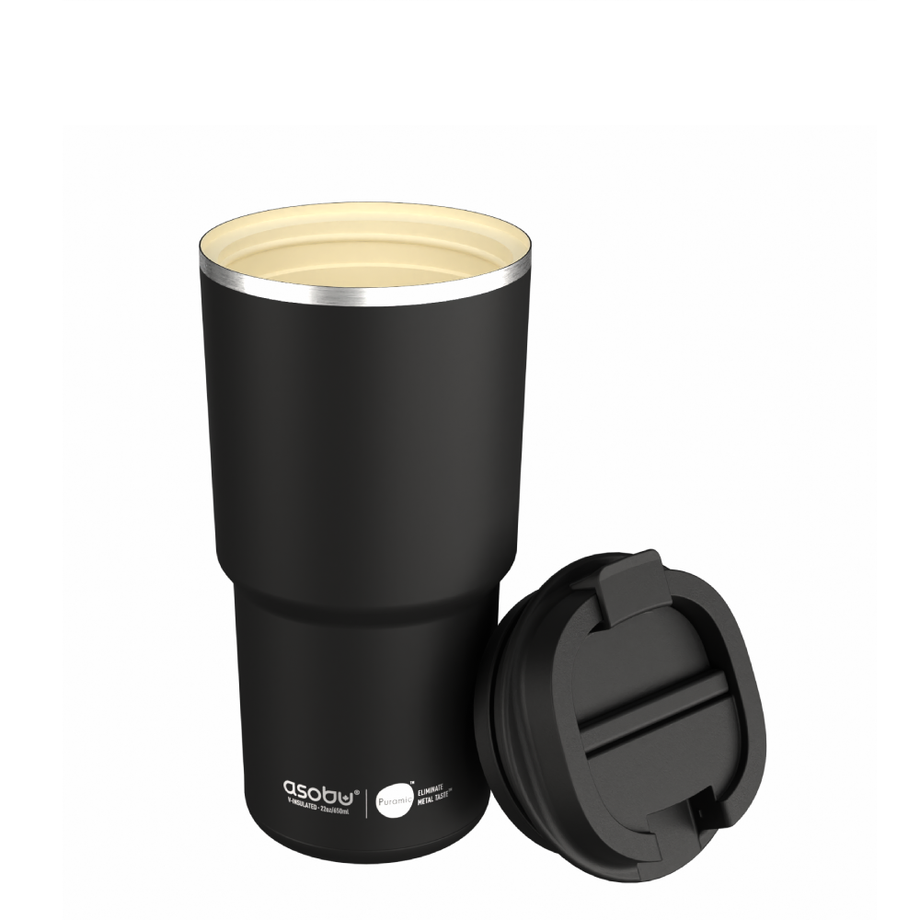 Mug de voyage à café Asobu Puramic doublé en céramique - Noir 22oz/650ml