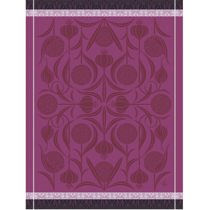 Torchon en coton jacquard français - L'ail Rose