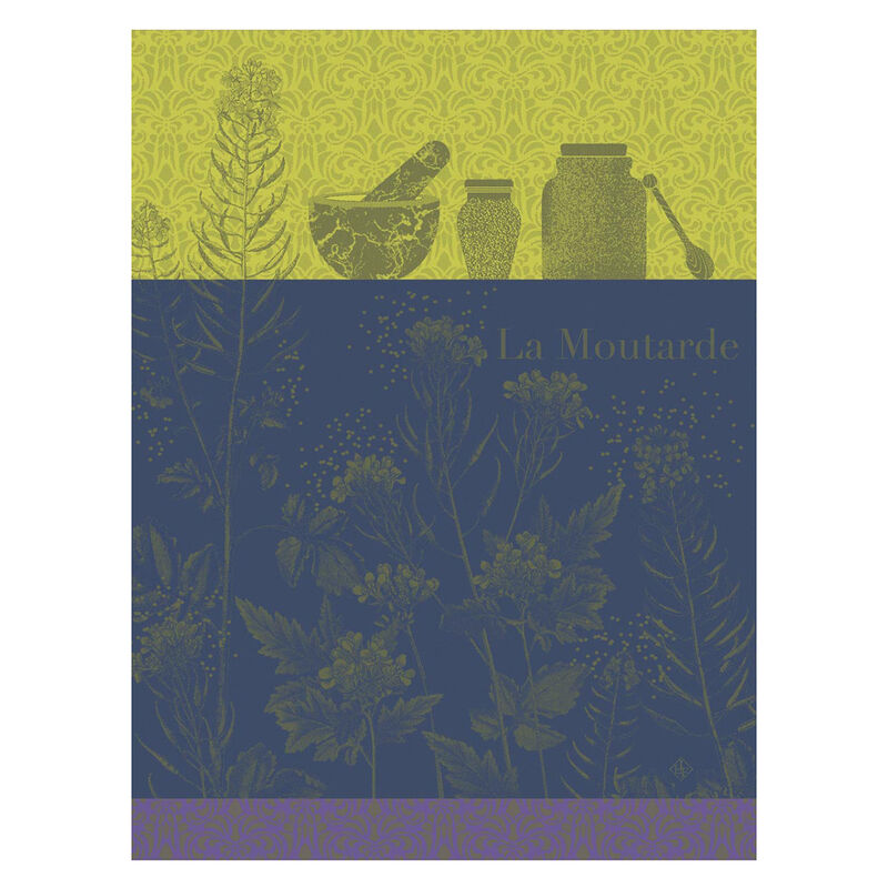 Torchon en coton Jacquard Français – Moutarde en Fleur / Vert