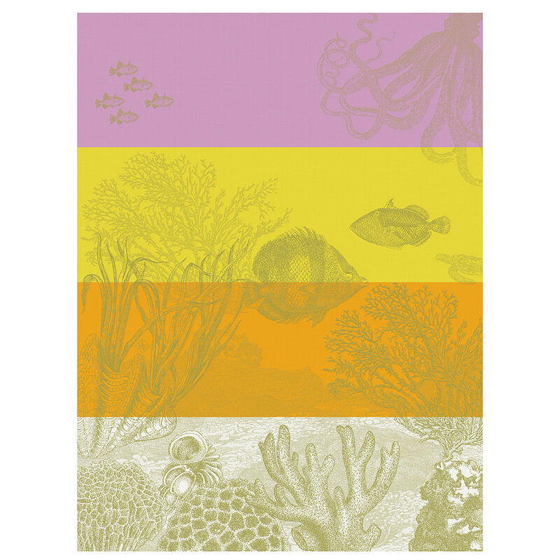 Jacquard Français Cotton Tea Towel  - Sous l'océan / Jaune