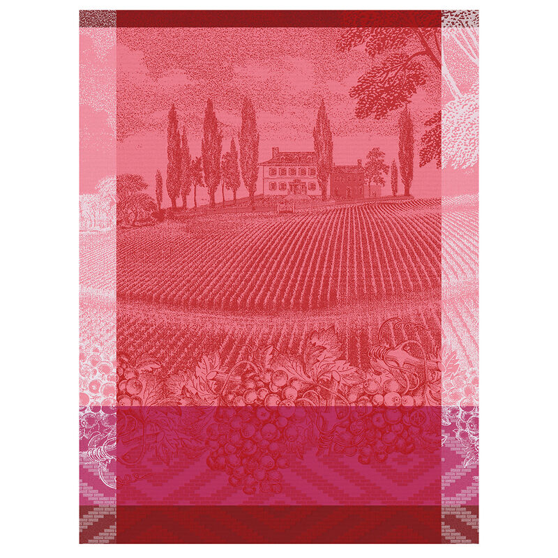 Torchon en coton Jacquard Français - Vignoble / Rose